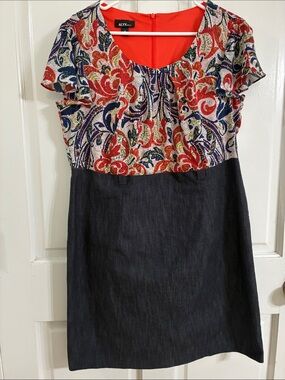 ALYX Blue Orange Paisley Bodice Dress with Denim look Skirt